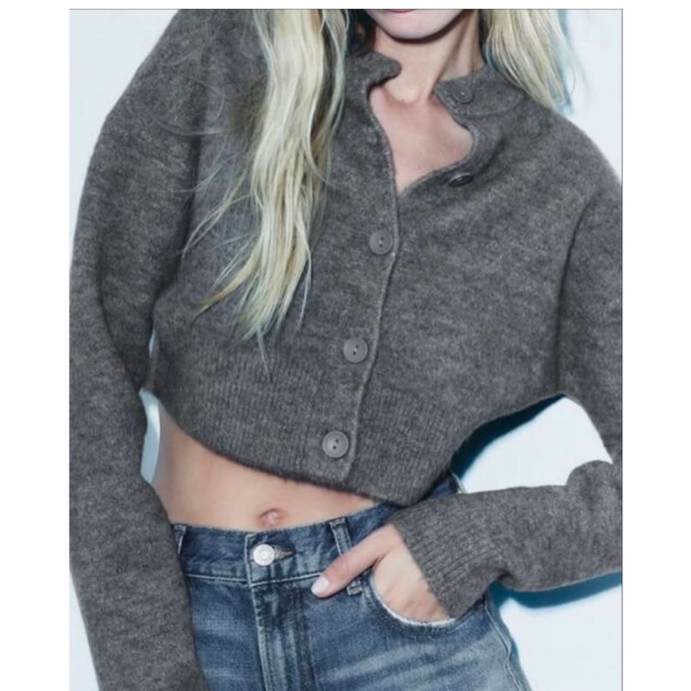 NWOT Blogger Favorite Zara Melange Gray Boxy Cropped Cardigan Size L